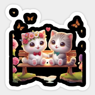 Cute Valentine Couple Cat Sticker